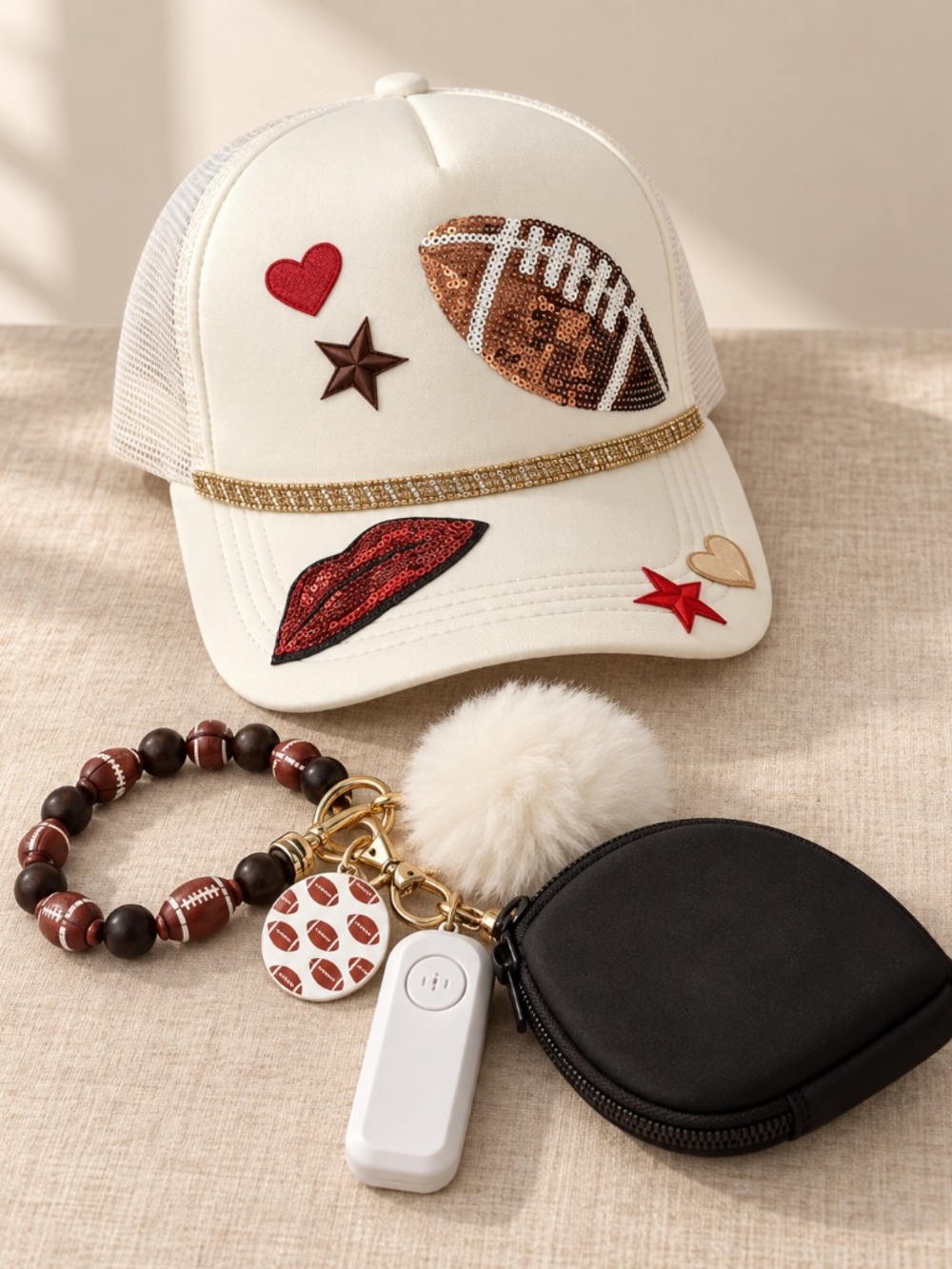Embellished Football Trucker Hat & Keychain Bundle - NWOT - Picture 5 of 6
